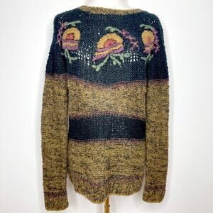 Vintage 80s 90s Handknit Sweater Medium Embroidered Cottage Boho Fairy Goblin